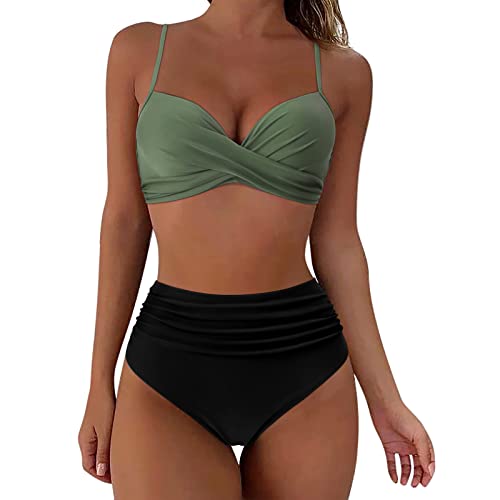 WAJCSHFS Bikini Sets for Women 2 Piece Swimsuit Front Crisscross Fashion Bikini High Waisted Push Up Bathing (Green, XL)