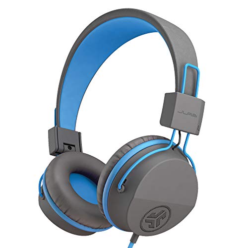 JLab JBuddies Studio On-Ear Kids Wired Headphones, Graphite/Blue, Toddler Headphones, Kid Safe, Studio Volume Safe, Volume Limiter, Folding, Adjustable, Noise Isolation, with Mic