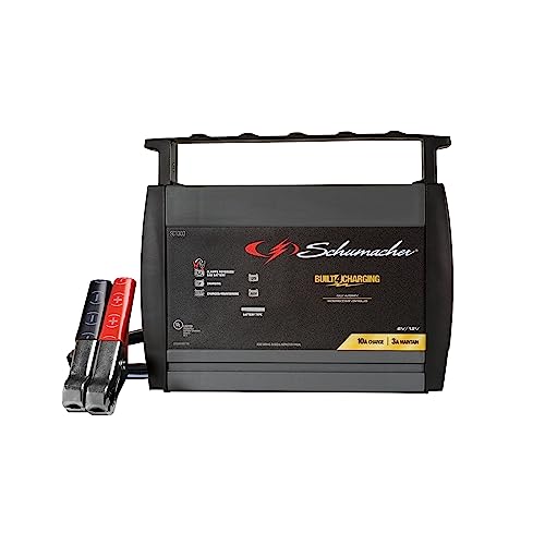 Schumacher Fully Automatic Battery Charger and Maintainer- 10 Amps, 6V/12V- Motorcycles, Cars, SUVs, Tractors and Power Sport Batteries