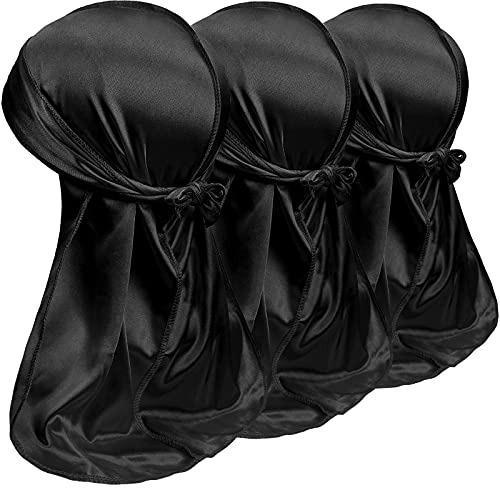 3PCS Silky Durags for Men Wave, Satin Doo Rags for 360, 540, 720 Waves, Ideal Gifts for Christmas (black)