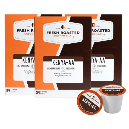 Fresh Roasted Coffee, Kenya AA, Med-Dark Roast, Kosher, K-Cup Compatible, 72 Pods