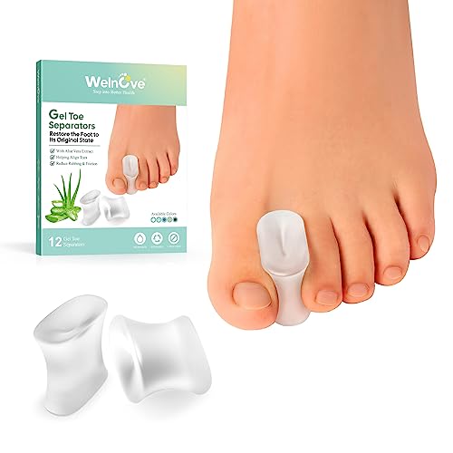 Welnove 12-Pack Gel Toe Separators – Bunion Pads – Toe Spacers for Straightening Overlapping Toes for Men and Women - Transparent