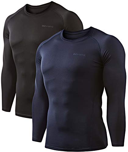 DEVOPS 2 Pack Men's Thermal Long Sleeve Compression Shirts (X-Large, Black/Navy)