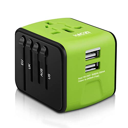 Universal Travel Adapter, All-in-one International Travel Charger with 2.4A Dual USB, Travel Power Adapter Travel Wall Charger for US, UK, EU, AU & Asia Covers 150+Countries (Green)