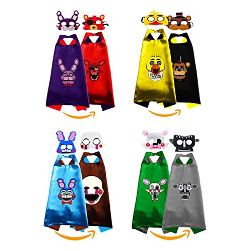 4 Sets-2 sides Costumes Capes and Masks Cosplay for Kids Party Five Nights Freddy's- Birthday DIY Dress Up, Blue, Yellow, Pink, Black, Brown, Purple, 36 months