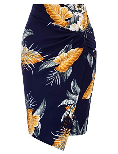 Kate Kasin Wear to Work Pencil Skirts for Women High Waist Stretchy Knee Length Pencil Skirt Floral Print