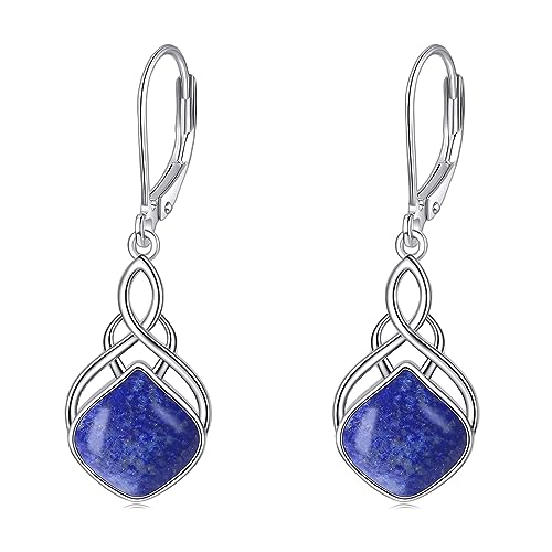 Lapis Lazuli Earrings Sterling Silver Irish Celtic Knot Teardrop Drop Earrings Lapis Leverback Earrings Jewelry Christmas Gifts For Women Girls