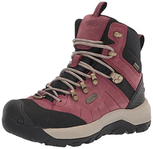KEEN Women's Revel 4 Mid Height Polar Insulated Waterproof Snow Boots, Rhubarb/Plaza Taupe, 10