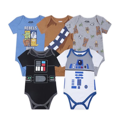 STAR WARS Boys' 5 Pack Bodysuit for Infant - Blue/Grey/Brown/Black/White