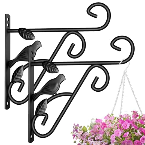 AMAGABELI GARDEN & HOME 2 Pack Hanging Plants Brackets 10'' Wall Planter Hooks Hangers Flower Pot Bird Feeder Lanterns Patio Lawn Garden for Shelf Outdoor Indoor Fence Screw Mount Door Arm