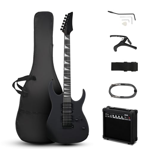 Ktaxon 39' Electric Guitar with 20Watt Amp, Full Size 170 Model Starter Guitar Kit for Beginners & Professional W/Bag, Strap, Upgrade Cable, Guitar Capo, Tremolo Arm - Matte Back