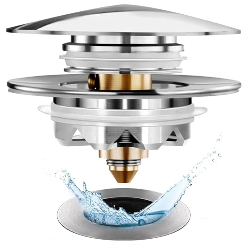 Anlige Universal Tub Stopper Bathtub Drain, Pop Up Bathtub Drain Plug and Cover, Replaces Bath Tub Lift and Turn, Tip-Toe and Trip Lever, Easy to Install and Clean, All Brass Plating Process