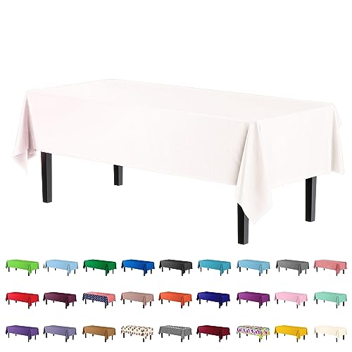 Exquisite 12-Pack Premium Plastic Tablecloth 54 Inch. x 108 Inch. Rectangle Table Cover-White