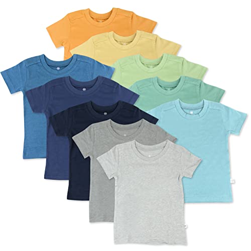HonestBaby unisex baby Organic Cotton Short Sleeve T-shirt Multi-packs infant and toddler t shirts, 10-pack Rainbow Boy, 18 Months US
