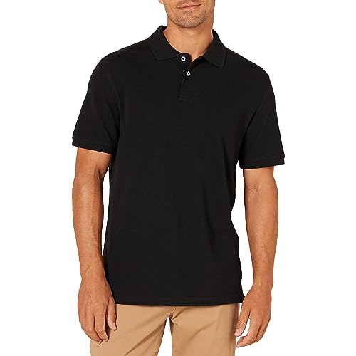 Amazon Essentials Men's Slim-Fit Cotton Pique Polo Shirt, Black, Small