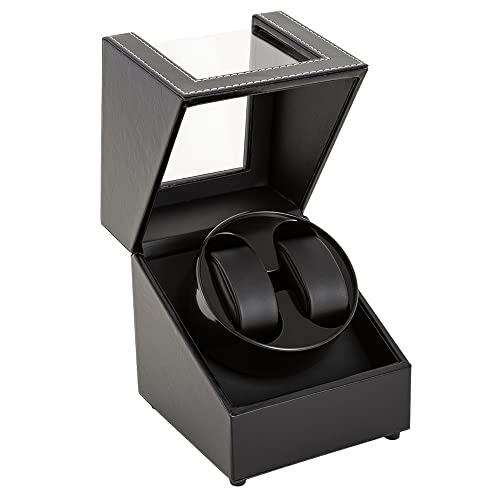 Double Watch Winder for Automatic Watches,Automatic Watch Winder Box in Black Leather for Luxury Mechanical Watch with Quiet Mabuchi Motor(PU Leather)