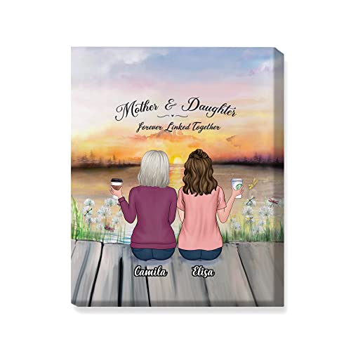 Gossby Custom Mom Wrapepd Canvas - Custom Gift for Mom from Daughter with Design, Name - Mother Daughter Art Gift - Mothers Day, Christmas, Birthday Mom Gift - Mother Daughter Forever Linked Together