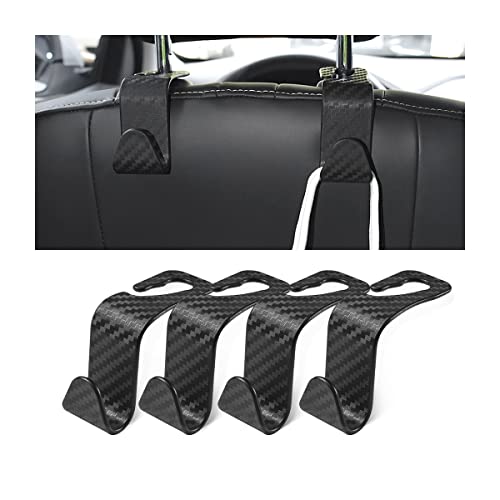 Hanemia Car Back Seat Headrest Hooks, 4 Pack Carbon Fiber Stylish Back Seat Hanger for Car Handbag Clothes Coats Grocery Bags, Car Interior Accessories (Carbon Fibre/Black)