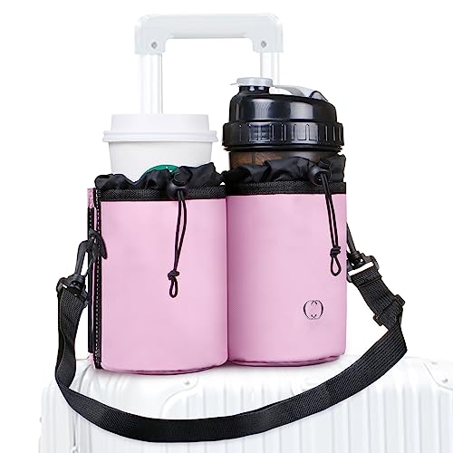 Luggage Cup Holder Travel Drink Bag Luggage Drink Caddy with Shoulder Strap, Thermal Insulation and Zipper Pocket, Travel Accessories Gifts for Flight Attendants, Fits Roll on Suitcase Handles