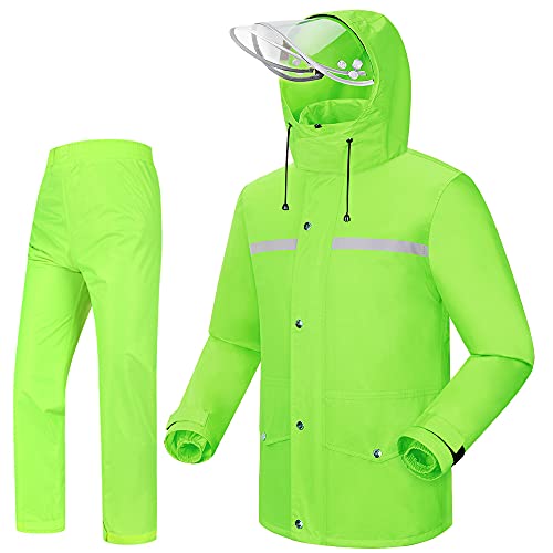 iCreek Rain Suit Jacket & Trouser Suit Raincoat for Men & Women Outdoor All-Sport Waterproof Breathable Anti-storm (L-USA, Fluorescent green)