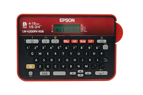 LABELWORKS Epson LW-K200PX-RDB Portable QWERTY Keyboard Label Maker for Home & Hobbies – Craft, Organize, and Personalize, Great Gift for Mother's Day! - Red Black Printer