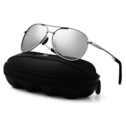 mxnx Aviator Sunglasses for Men Polarized Women UV Protection Lightweight Driving Fishing Sports Mens Sunglasses MX208 (Silver Frame/Silver Lens)
