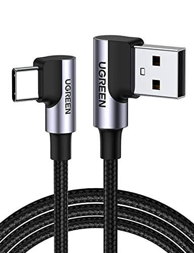 UGREEN USB to USB C Cable 90 Degree USB C Fast Charging Cord Compatible with iPhone 15/15 Plus/15 Pro/15 Pro Max/Samsung Galaxy S10/S10+/Pixel 7/6a/LG G8/G7/Pixel/Switch, etc, 1.6FT