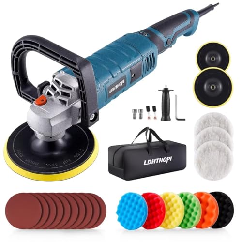 LDHTHOPI Buffer Polisher, 1600W 7 Inch/6 Inch Rotary Buffer Polisher Waxer, 7 Variable Speed 1000-3500 RPM, Detachable Handle for Car, Boat Sanding, Polishing, Waxing