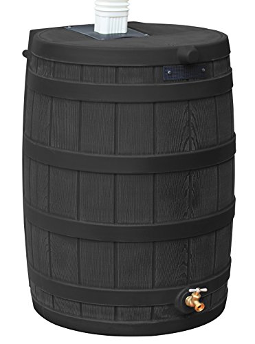 Good Ideas Rain Wizard 50 Gallon Plastic Rain Barrel for Outdoor Rainwater Collection and Storage Features Metal Spigot and Flat Back Design, Black