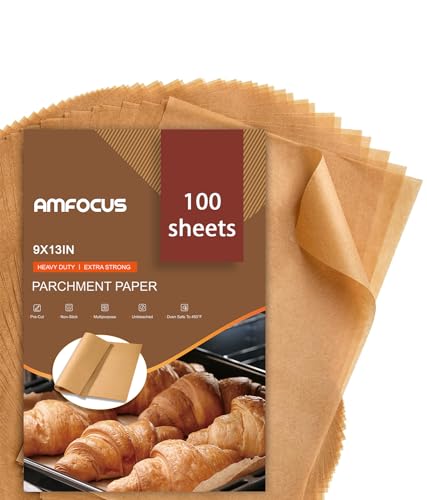 Parchment Paper Sheets, 9x13 In Non-Stick Precut Baking Parchment for Baking, Grilling, Air Fryer, Steaming, and More (Unbleached) - Quarter Sheet Size, Perfect for Bread, Cakes, Cookies, 100PCS
