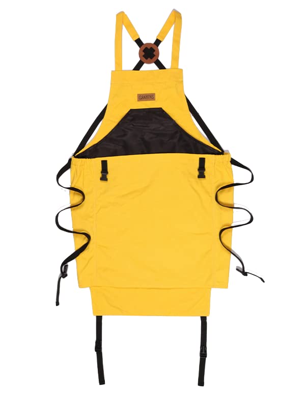 Grampa's Garden Apron - Cross Back Gardening Apron With Pockets For Women & Men | Harvest Apron with Large Kangaroo Pouch (Yellow)