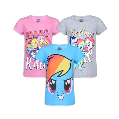 My Little Pony Hasbro Twilight Girls 3 Pack Short Sleeve T-Shirt for Toddler and Big Kids - Grey/Pink/Blue