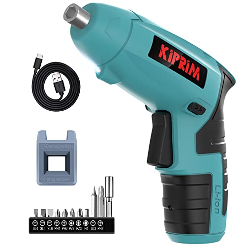 Small 4V Electric Screwdriver,Kiprim ES3 Cordless Screwdriver Tool with Rechargeable Battery,LED Front Light & Power Display Light for Home DIY Blue