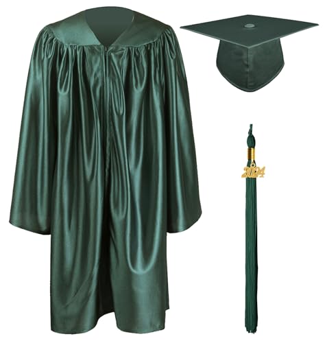 GraduationMall Shiny Kindergarten & Preschool Graduation Gown Cap Set with 2024 Tassel Forest Green 30(3'9'-3'11')