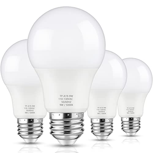 Maylaywood A19 LED Light Bulbs, 60 Watt Equivalent LED Bulb, Daylight White 5000K, 850 Lumen, E26 Base, Non-Dimmable, 9W Bright White LED Bulb, 4-Pack