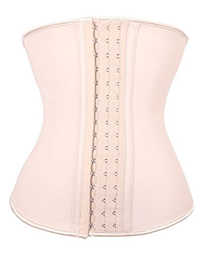 YIANNA Waist Trainer for Women Underbust Latex Sport Girdle Corsets Cincher Hourglass Body Shaper, (Beige, L)