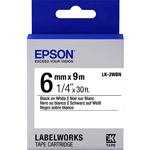 Epson LabelWorks Standard LK (Replaces LC) Tape Cartridge ~1/4' Black on White (LK-2WBN) - for use with LabelWorks LW-300, LW-400, LW-600P and LW-700 Label Printers