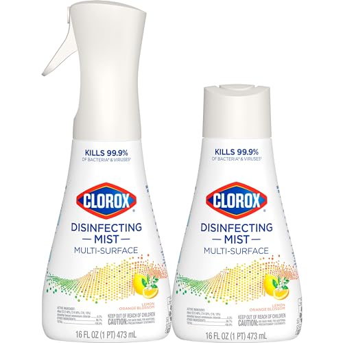 Clorox Disinfecting Mist, Multisurface Cleaner, Lemon and Orange Blossom, Sanitizing Spray & Refill, 16 Ounces(Pack of 2)