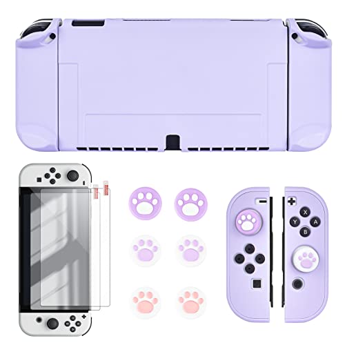 DLseego Switch OLED Protective Case Dockable Hard Shell Anti-Scratch Cover Joycon Accessory Skin with 6PCS Thumb Grips Caps and 2Pc Screen Protectors - Purple