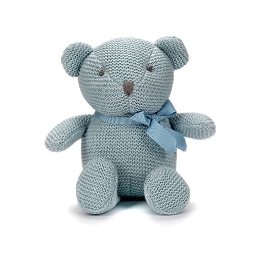 FLUFFYFUN Organic Baby Toys Blue Teddy Bear Stuffed Animal 6.5'