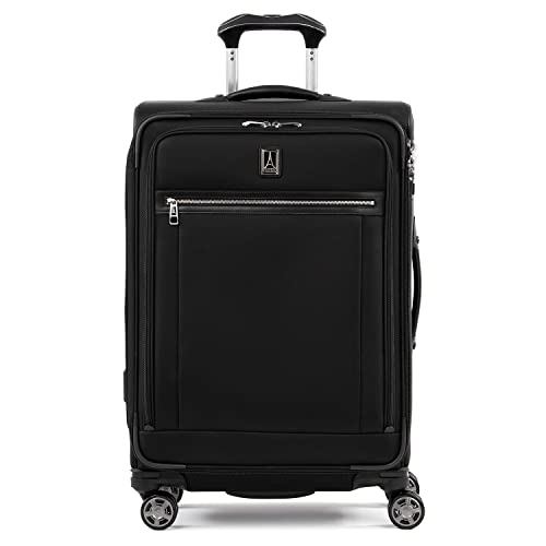 Travelpro Platinum Elite Softside Expandable Checked Luggage, 8 Wheel Spinner Suitcase, TSA Lock, Men and Women, Shadow Black, Checked Medium 25-Inch