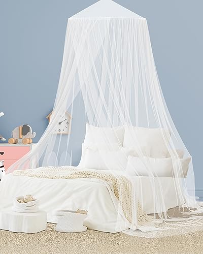 Aoresac Mosquito Net Bed Canopy for Girls, Elegant Canopy Bed Curtains from Ceiling, Easy to Install, Dome Mosquito Netting for Single to Adult Size Beds, Home & Camping Use, White