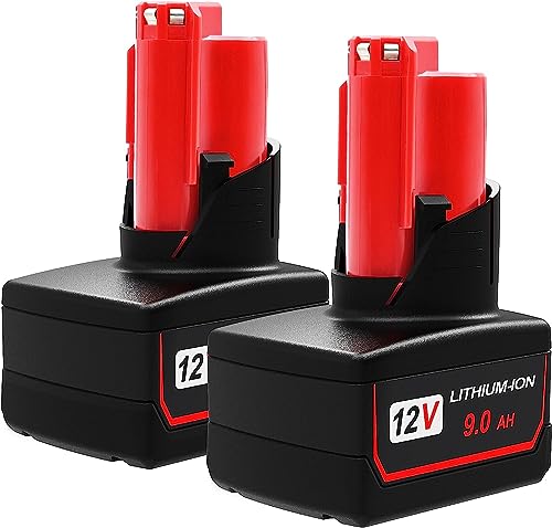 CHAUNVEN 12V 9.0Ah M12 Battery Replacement for Milwaukee M12 Battery 48-11-2440 48-11-2402 48-11-2411 fit 12-Volt M12 Cordless Tools 2 Pack