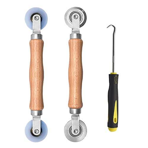 BAYTORY 3Pcs Screen Tool, Window Screen Spline Roller Tool with Wooden Handle and Steel/Nylon Bearing Wheels, Mesh Screen Door Repair Kit Easy to Use