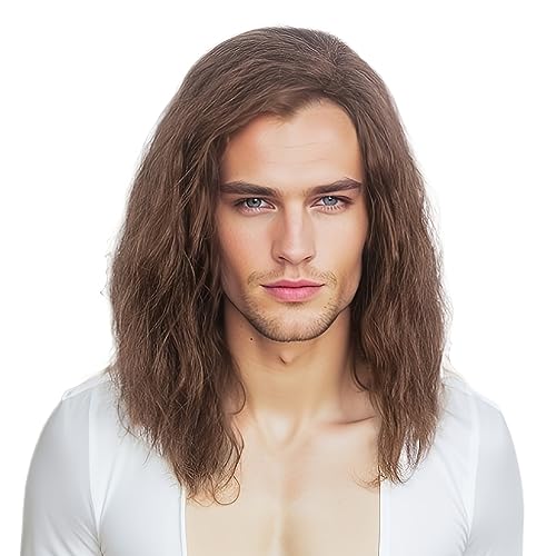 STfantasy Mens Brown Wig Wavy Mid Length Synthetic Hair for Male Cosplay Winter Soldier Costume (Brown)