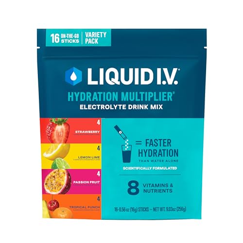 Liquid I.V. Hydration Multiplier Best Sellers - Lemon Lime, Passion Fruit, Strawberry, Tropical Punch - Hydration Powder Packets, Electrolyte Powder Drink Mix, Single-Serving Sticks, 16 Servings