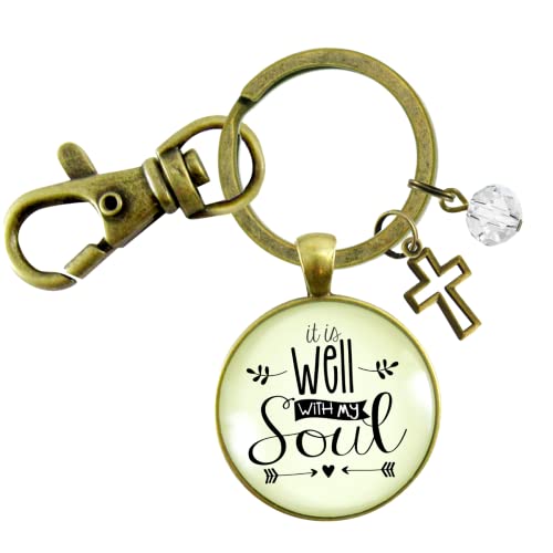 Believer Keychain It is Well With My Soul Faith Jewelry for Women Key Ring - Handmade Hymn Religious Quote Pendant, Cross Charm, Thoughtful Encouragement Gift, Meaningful Message of Hope Card & Box