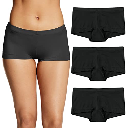 Maidenform Women's Microfiber Underwear Pack, Full Coverage Boyshort Panties, 3-Pack, Black/Black/Black