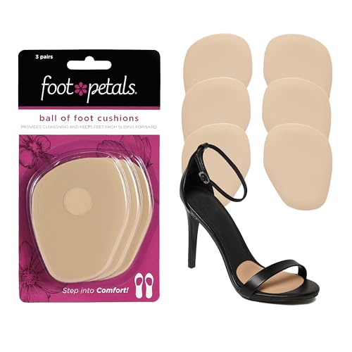 Foot Petals Ball of Foot Cushions, Metatarsal Pad, Lasting Comfort Relief, Prevent Toe Sliding, Overhang, Women's Heels, 3 pair, Khaki