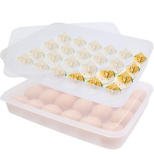 Anyumocz 2 Pack Covered Egg Holder,Clear Egg Holder Storage Container,Stackable Plastic Refrigerator Egg Trays for Deviled Egg,Protect and Keep Fresh(48 Eggs)